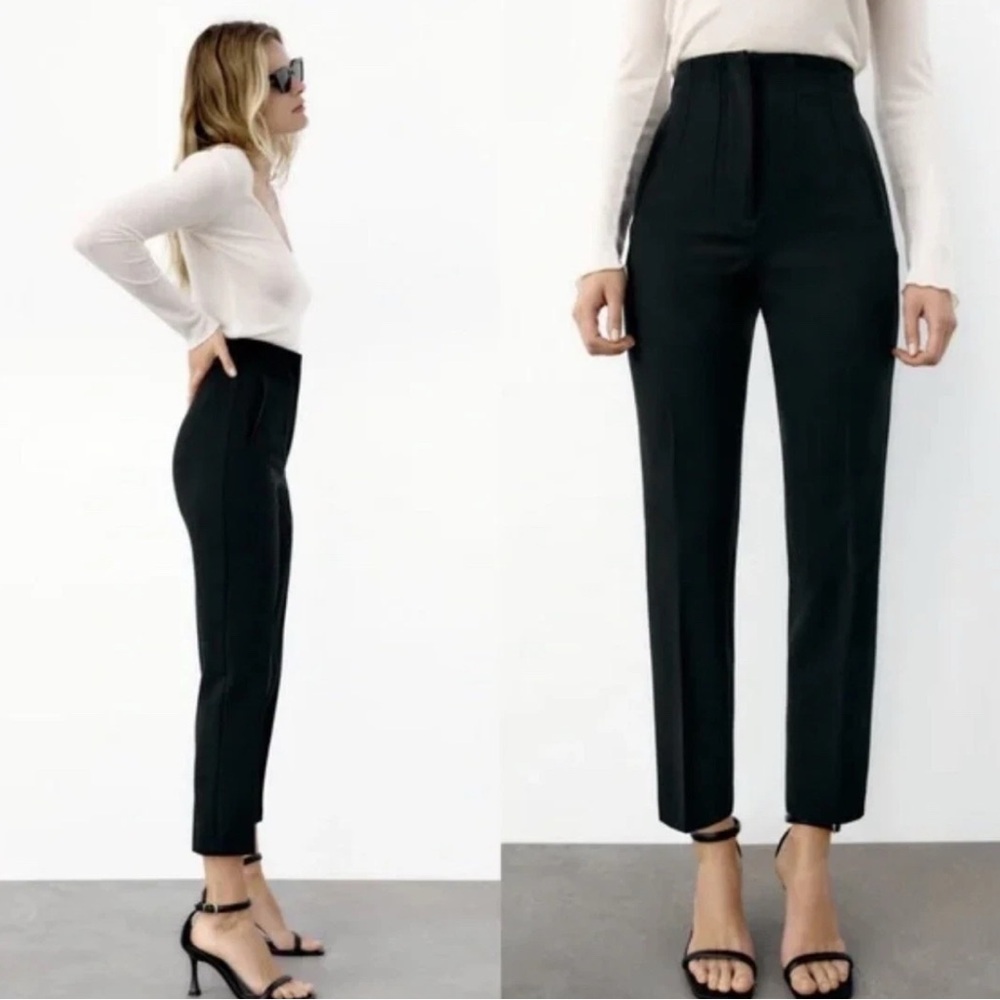 Zara high waisted Tailored Trousers small.  black, white and pink